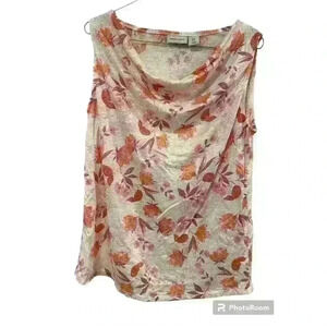 Haute Hippy pink floral linen sleeveless cowl neck summer blouse